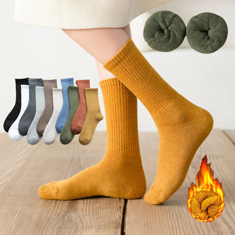 

Anewmorn Plush Thick Terry Socks Women Japanese Christmas Warm Cotton Socks Snow Women's Solid Color Pile Socks