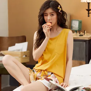 Norns жилет пижамы женские полиэстер хлопок без рукавов шорты из двух частей лето сплошной цвет Печать Тонкий домашний сервис большой размер