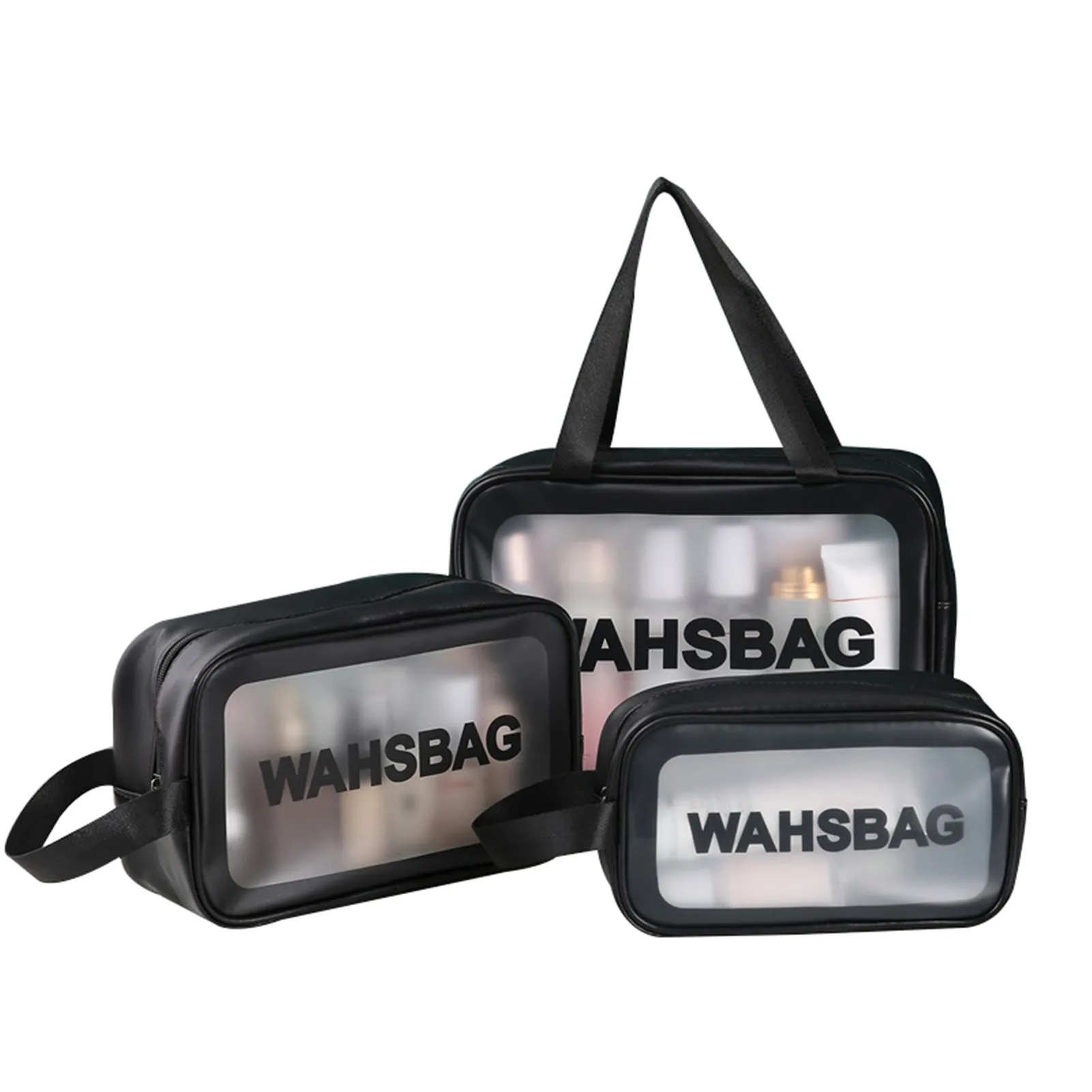

Large-Capacity Transparent Three-Piece Cosmetic Bag Translucent Frosted Portable Storage Bag For Girls Women -MX8