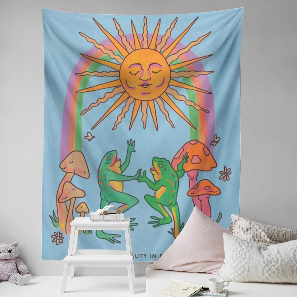 Гобелен настенный в стиле ретро гобелен с изображением солнца радуги лягушки