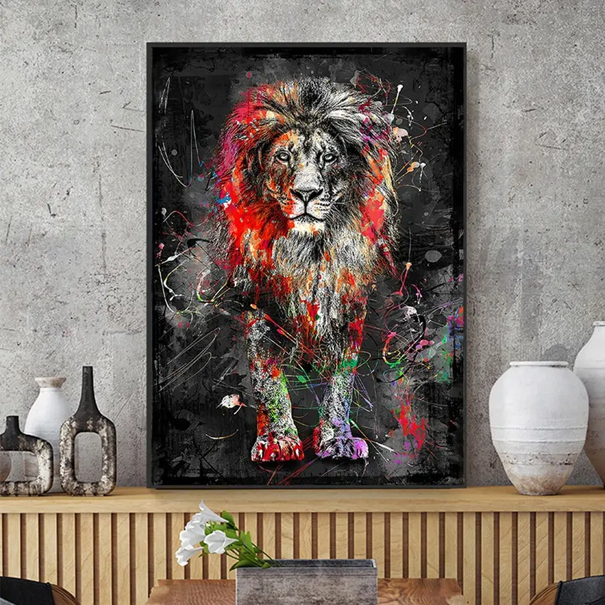 

Frameless Colorful Lion Animal Abstract Painting Modern Wall Art Picture For Home Artwork Poster Canvas Painting Home Decor