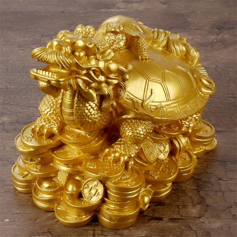 Статуэтка черепаха Дракон фэн шуй из смолы золотого цвета статуэтка черепахи