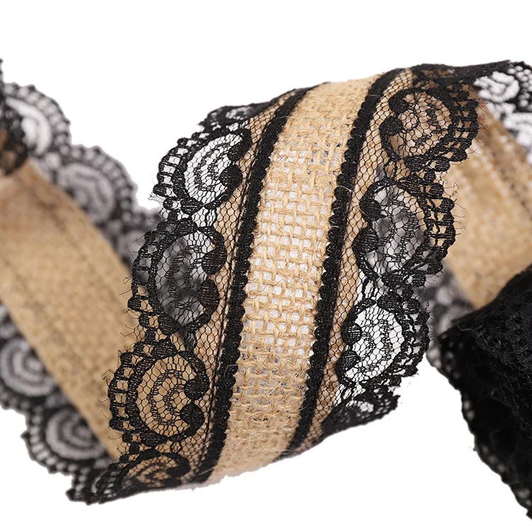 2 5 см джутовая лента из мешковины и черно белое кружевное Украшение DIY Ручная