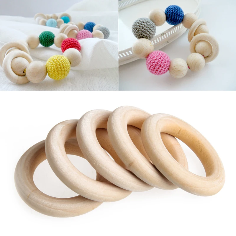

5pcs Crafts DIY Baby Teething Natural Wooden Rings Necklace Bracelet 55mm