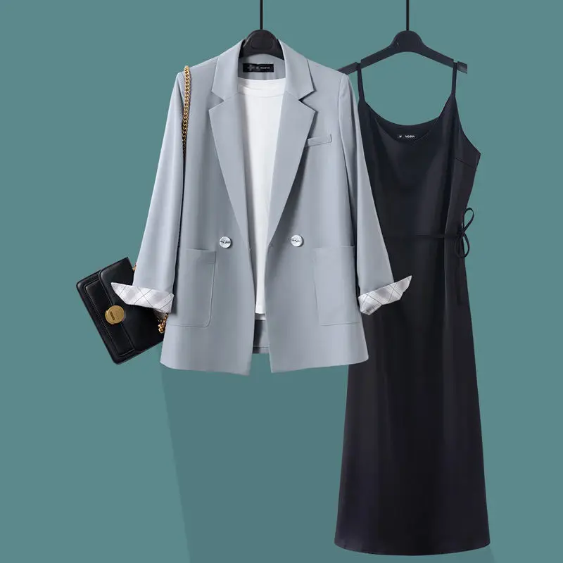 

Large women's suit coat women's spring and autumn 2021 new summer loose and versatile suspender skirt suit