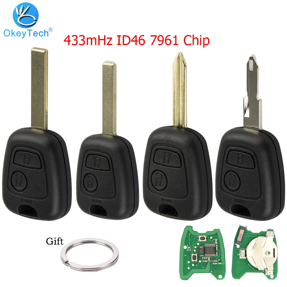 OkeyTech для Peugeot 106 206 107 207 306 307 407 2 кнопки дистанционный Автомобильный ключ 433 МГц ID46