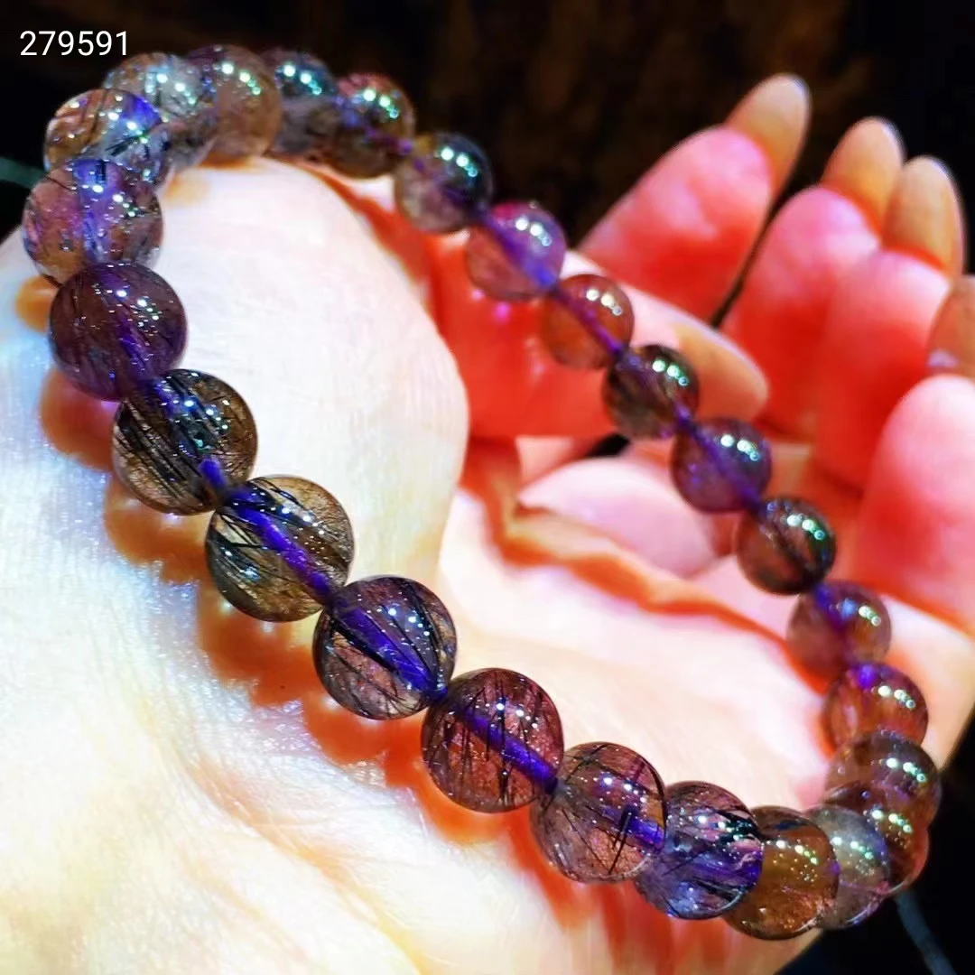 8 мм натуральный черный супер семь 7 фиолетовый рутилированный кварцевый браслет