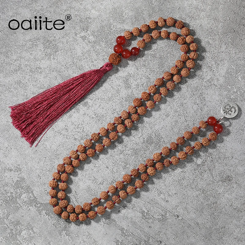 OAIITE выпрямитель JapaMala ожерелье наборы 108 Mala Beads Ручная работа с узелками красный