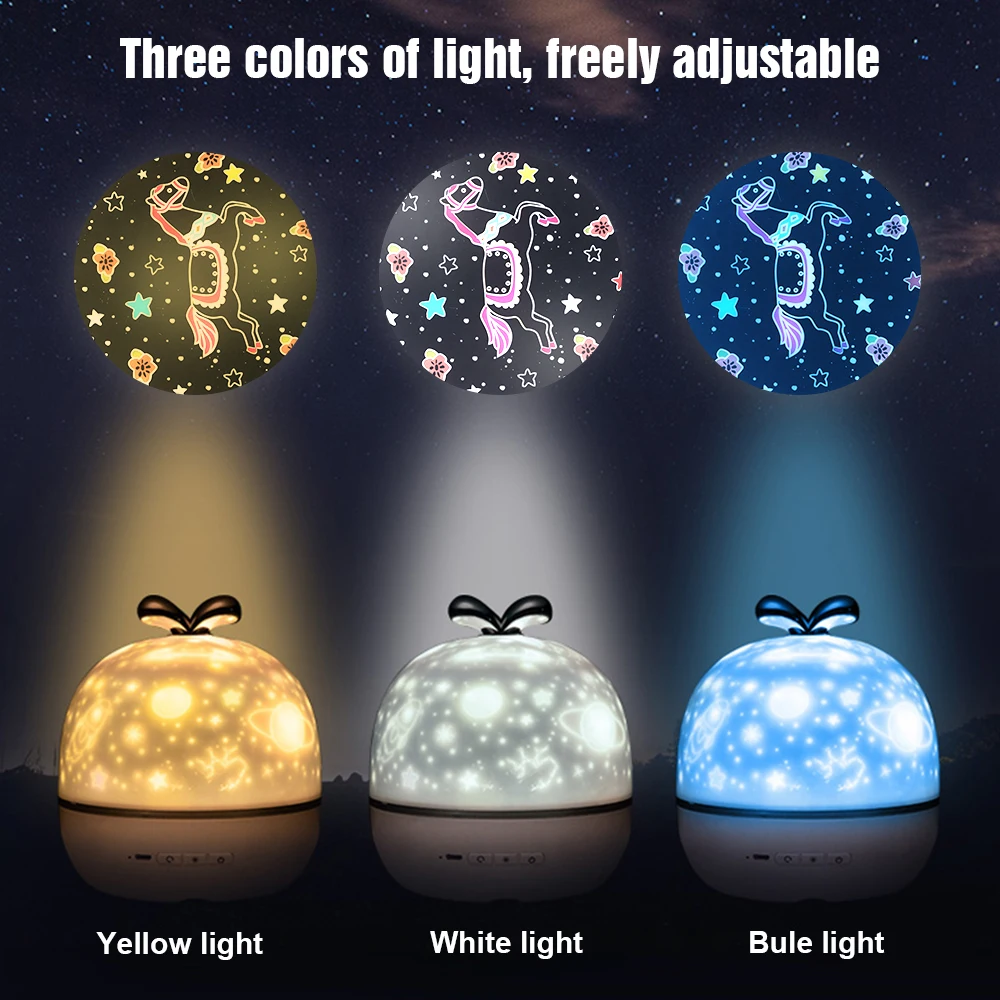 

LED Rotating Projection Lamp with Music Starry Sky Romantic Projection Lamp with BT Speaker Night Light Gift for Children