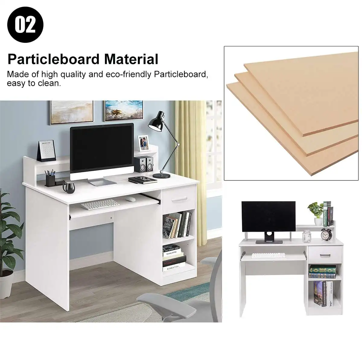 

41 Inch Computer Desk With Keyboard Tray Modern Study Writing Desk PC Table Notebook Table Workstation Home Office Furniture