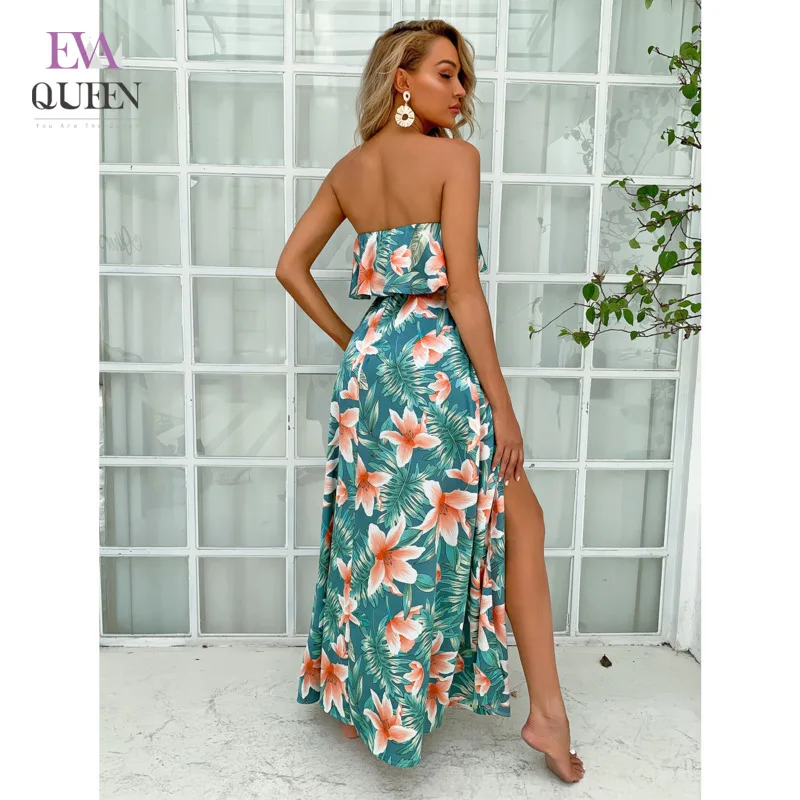 

Summer Print Floral Summer Dress Women Off Shoulder Side Split Beach Maxi Long Dresses Backless Female Holiday Vestidos