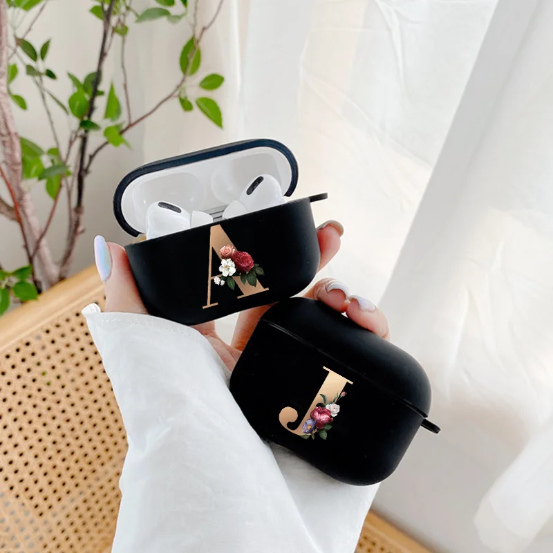 

Cute Floral Gold Initial alphabet Letter AirPods Case For Airpod Pro Cases Silicon Bluetooth Earphone Cover For Air Pods 3 Funda