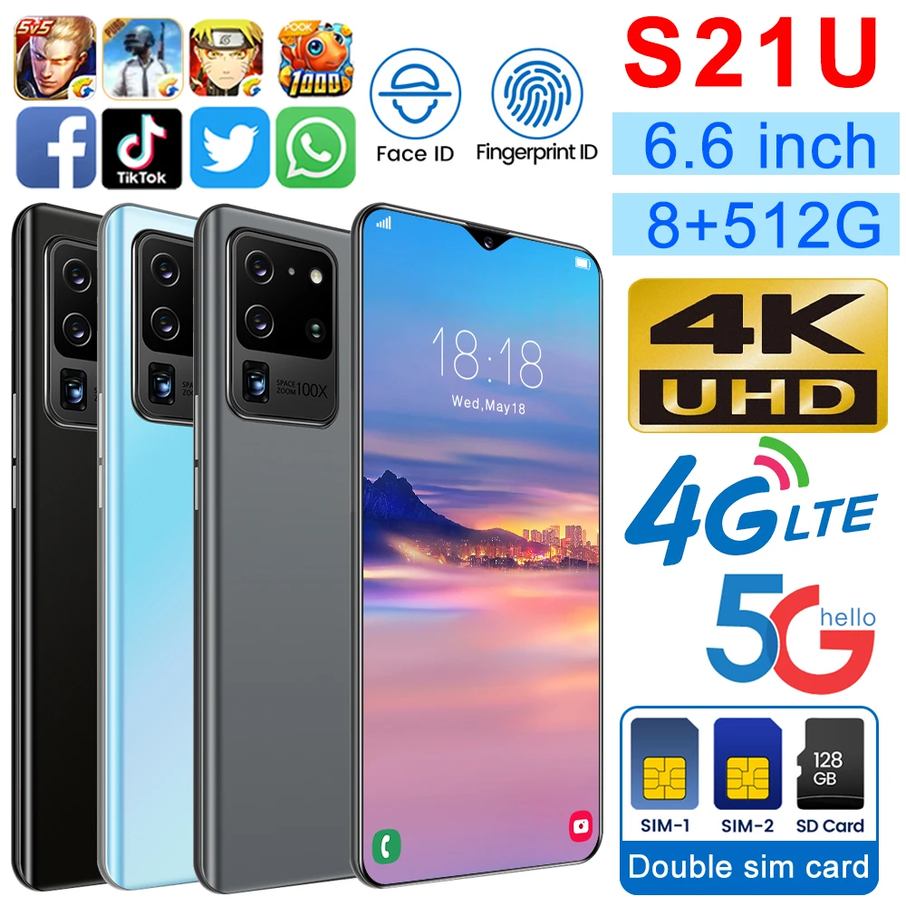 

Смартфон S21 Ultra, 6,6 дюйма, 8 ГБ + 512 ГБ, 18 МП + 48 МП, 5000 мАч