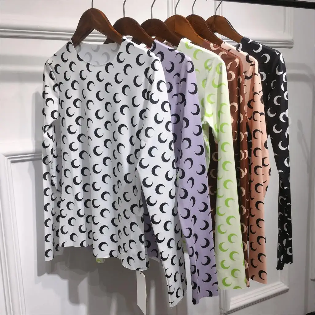 Новинка 2019 Весенняя тонкая приталенная рубашка с принтом в виде Луны футболка