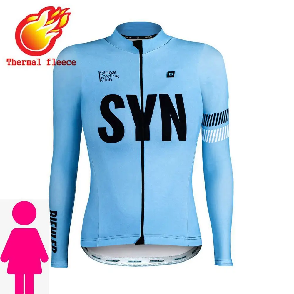 

Winter thermal fleece women's long sleeve bicycle clothing 2022 Biehler SYN White Cycling shirts Road bike MTB Riding jersey
