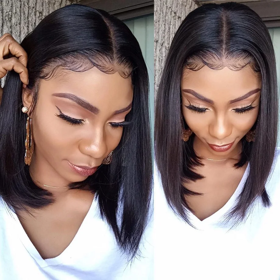 Парик из человеческих волос бразильские прямые короткие волосы натуральный цвет