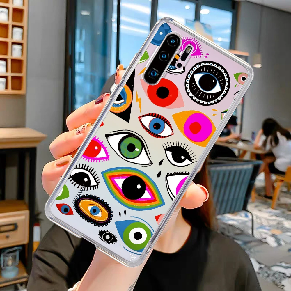

New Lucky Eye Blue Evil Eye Print Clear Phone Case For Huawei Mate 10 20 30 P8 P20 P30 P40 Honor 8 10 Lite 20 Pro soft silicone