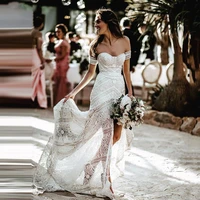 boho mermaid lace wedding dresses 2021 off the shoulder trumpet bridal gowns long beach wedding gowns for bride vestido de novia