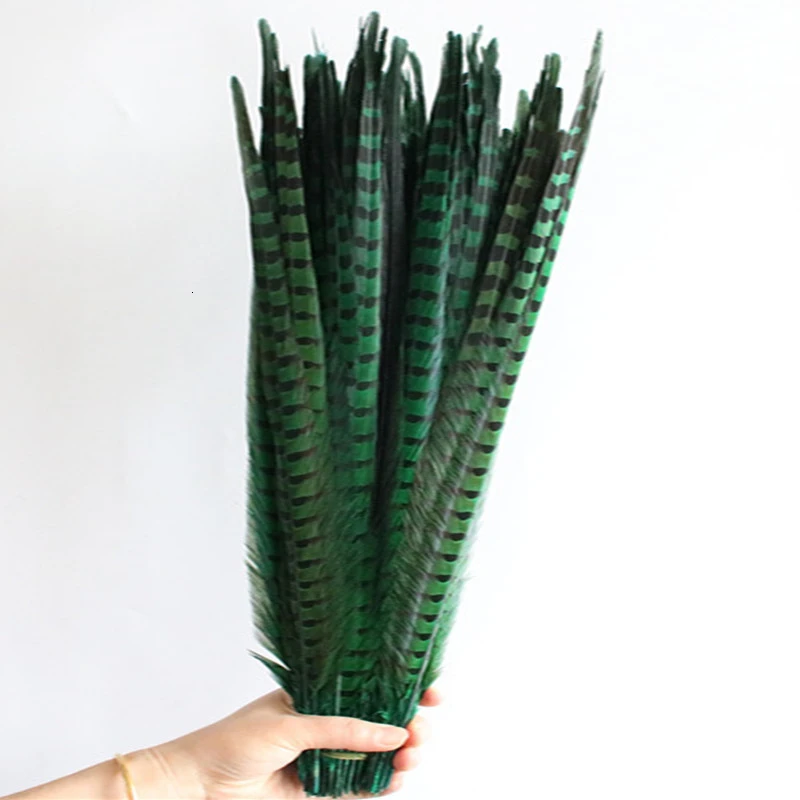 grass green 100 шт/партия натуральные перья фазана для рукоделия 40-45 см 16-18 дюймов Свадебные Украшения Алмазный фазан перо из хвоста фазана - Цвет: grass green