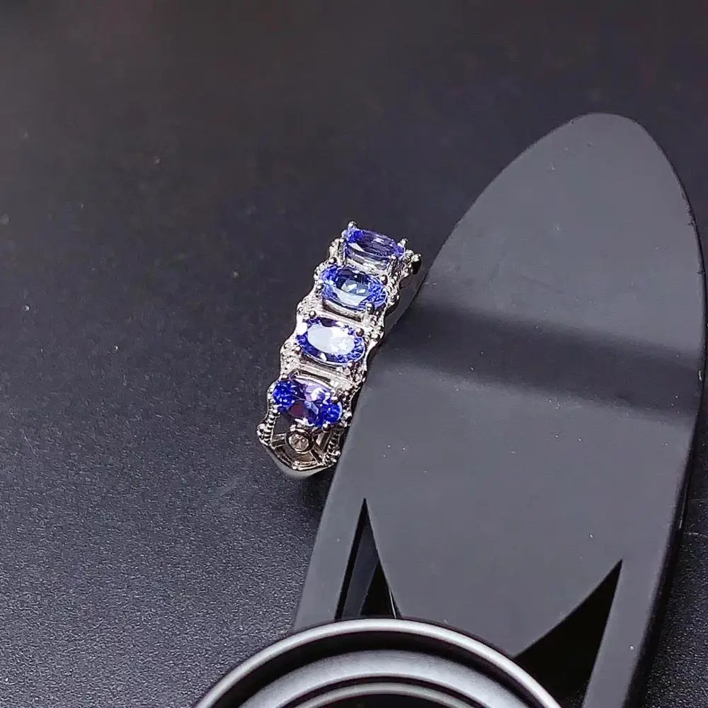 Luxurious width big Row Natural blue tanzanite gem ring S925 silver natural gemstone girl women party gift fine jewelry | Украшения и