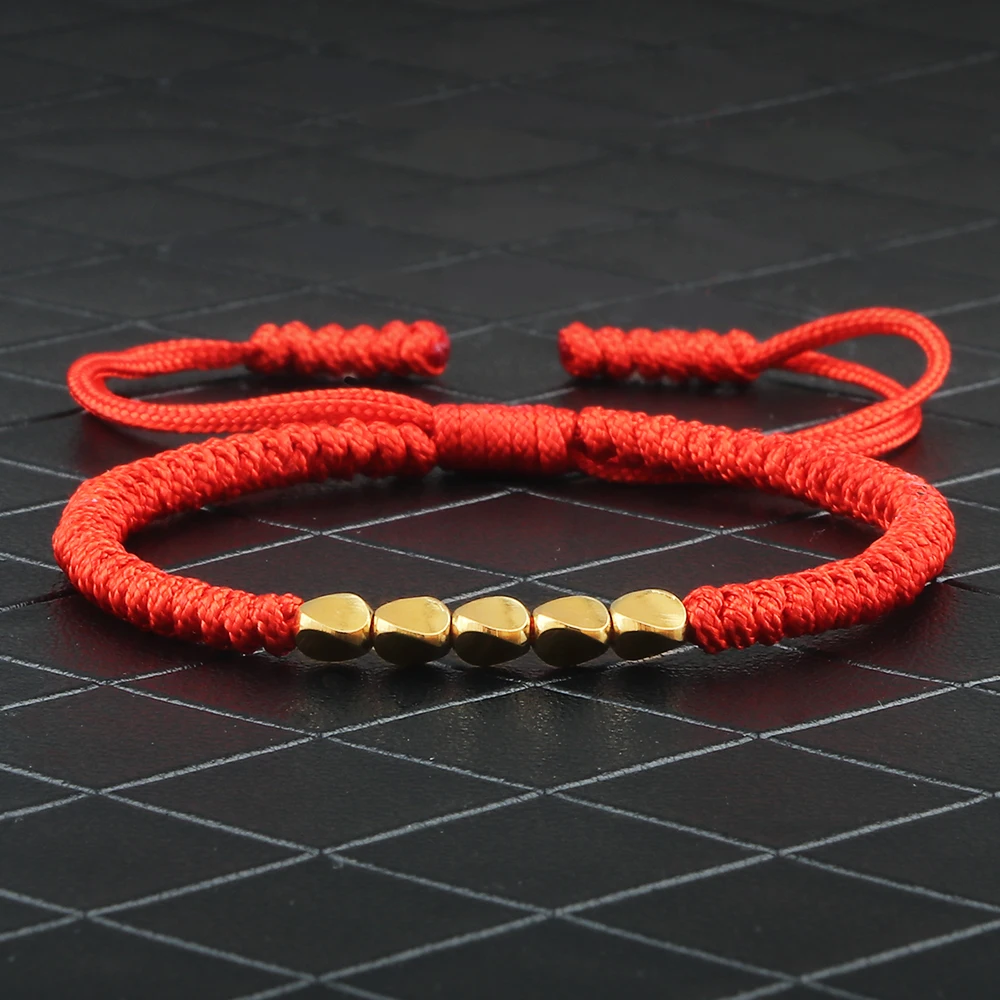 Ручной тибетский медная бусина нить плетеный браслет красный счастливая веревка