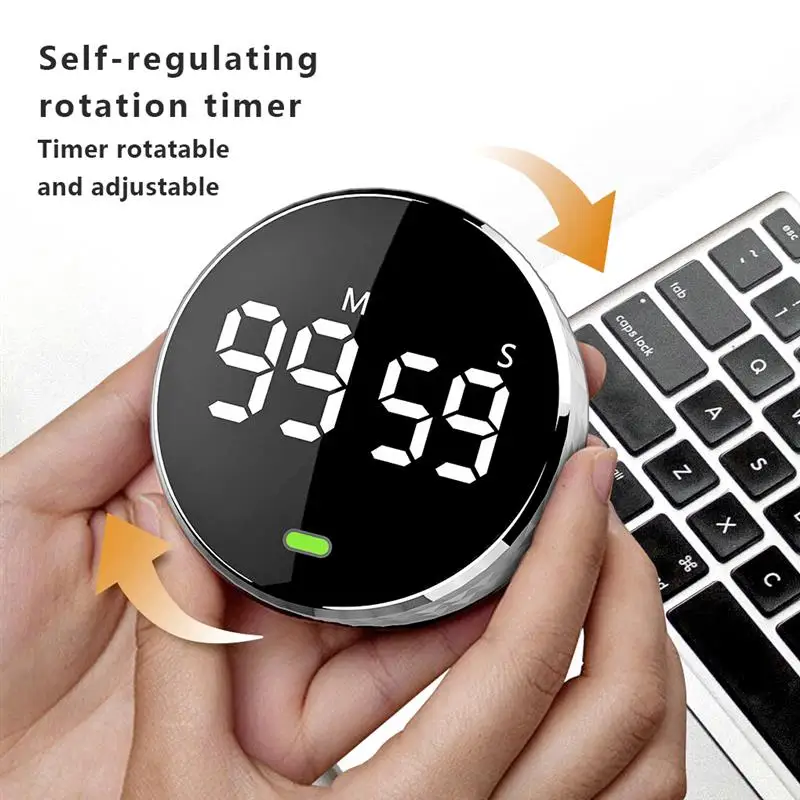 

Round Rotary Digital Timer Stopwatch LED 99 Minutes 59 Seconds Studying Meditation Countdown Alarm 3 Level Volume Kitchen Gadget