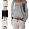 Women Basic Long Sleeve Solid Top Womens Oversized Loose Plain Cotton T-Shirt Baggy Crew Neck Long Sleeve Top 2