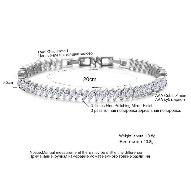 Браслет цепочка Uilz женский с фианитами Ювелирное Украшение камнями маркиза