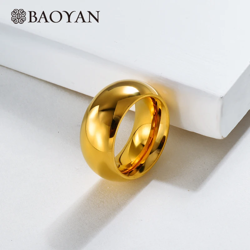 

Baoyan Solid Gold Finger Rings Luxury Love Promise Wedding Engagement Rings Simple Golden Couple Stainless Steel Rings For Women