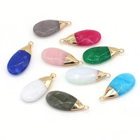 small pendant natural semi precious stone drop shaped charm for jewelry making diy necklace earring accessories 15x35mm