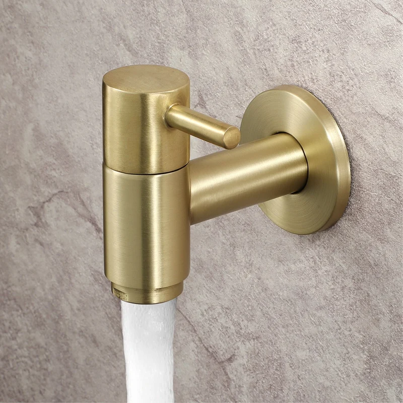 

Brushed Gold Round Copper Wall Mounted Washing Machine Tap Mop Pool Tap Garden Outdoor Bathroom Water Faucet