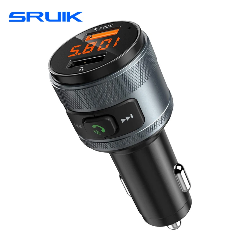 SRUIK Bluetooth fm передатчик QC3.0 автомобильный адаптер с двумя usb портами зарядное