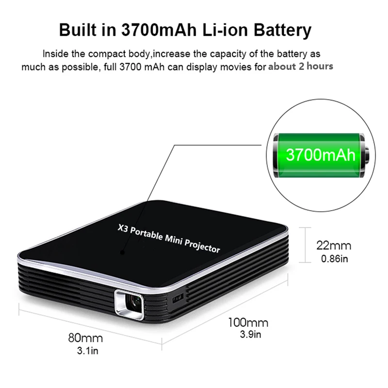 Smartldea X3 проводной же экран Смарт DLP пико проектор встроенный аккумулятор, 200ansi яркость карманный светодиодный проектор USB SD проектор