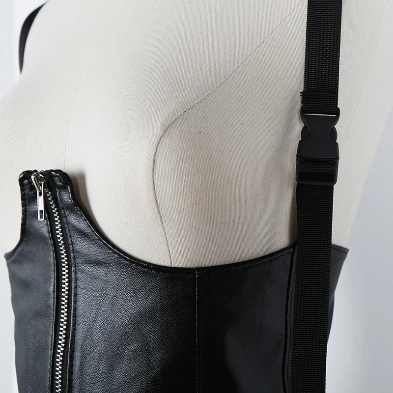 

[EAM] Pu Leather Black Wide Stitch Irregular Strap Belt Personality Women New Fashion Tide All-match Spring Autumn 2021 1Y367