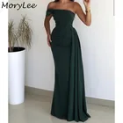 Платье для выпускного вечера зеленое на одно плечо длиной до пола, атласное платье-Русалка из спандекса с молнией сзади