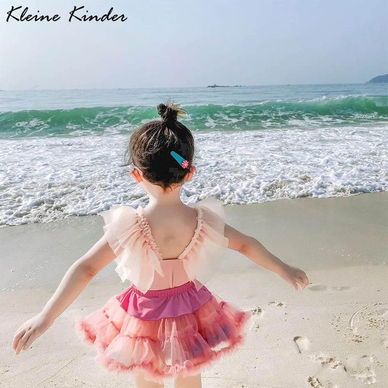 Детский купальник Цельный купальник-бикини с юбкой кружевные пляжные платья