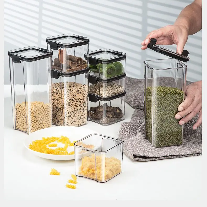 

Food Container Storage Set Sealed Canister Kitchen Organizer Sets Food Grade Plastic Coffee beans Tea Sugar Kitchen Accessories