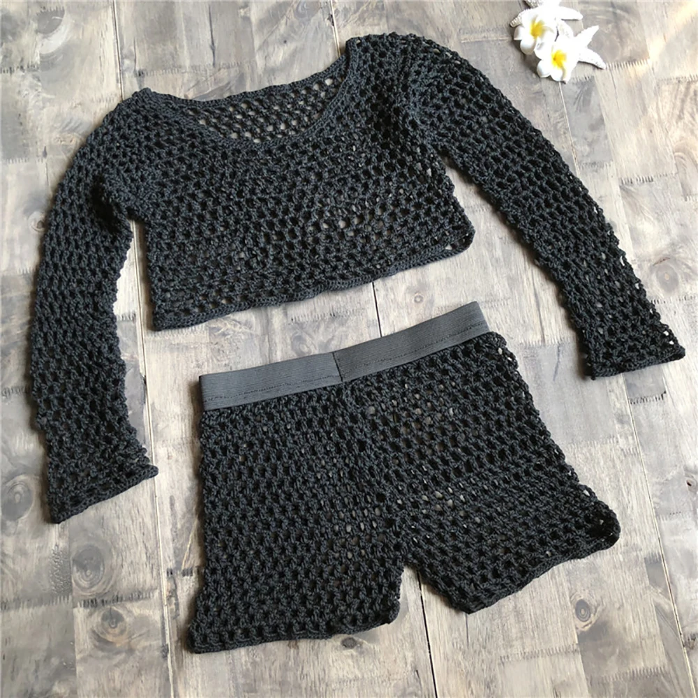 Комплект из двух предметов Пляжная накидка модный ажурный укороченный топ с