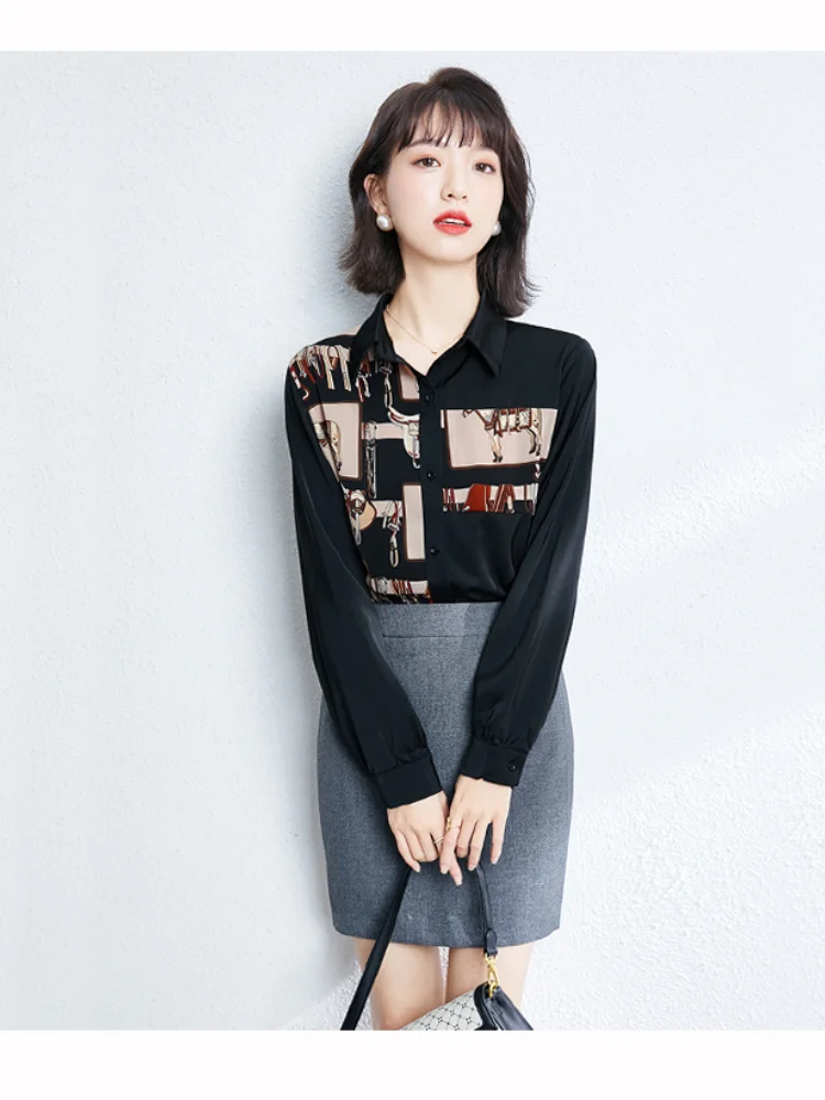

Chiffon Shirts Women's Blouses Buttons Shirt Spring/autumn Fashion Long Sleeve Top New Casual Blouse Cartoon Print Houthion