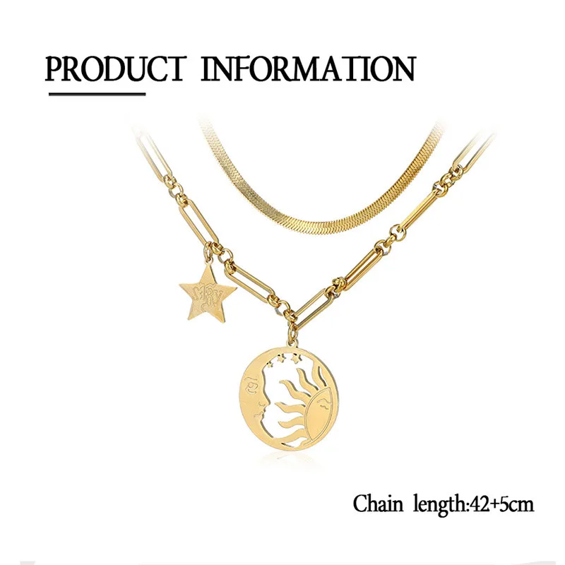 

Double Layer Star Sun Pendant Necklaces Stainless Steel Stainless Steel Choker Golden Clavicle Chain Fashion Jewelry Accessory