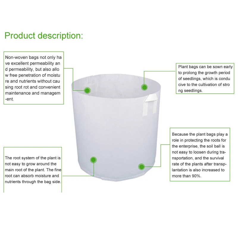 Нетканый белый контейнер для корней круглые тканевые горшки 5 размеров мешок