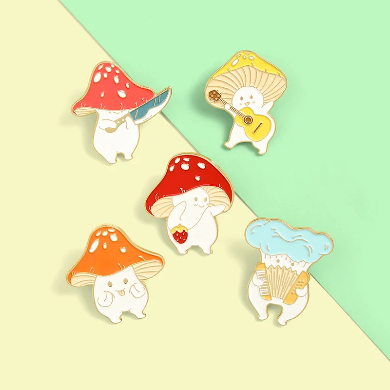 

Cartoon Cute Mushroom Enamel Pins Custom Funny Guitar Accordion Brooches for Kids Friends Bag Lapel Pin Badge Plant Jewelry Gift