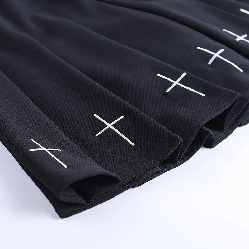 

2020 High Waist Mini Black Skirts Gothic Streetwear Cross Print Pleated Women Skirts Casual College Lolita Harajuku Skirt