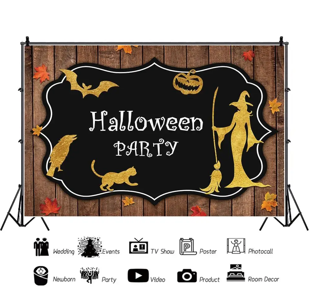 Хэллоуин осень ведьма Винтаж деревянная доска метла ребенок день рождения фон