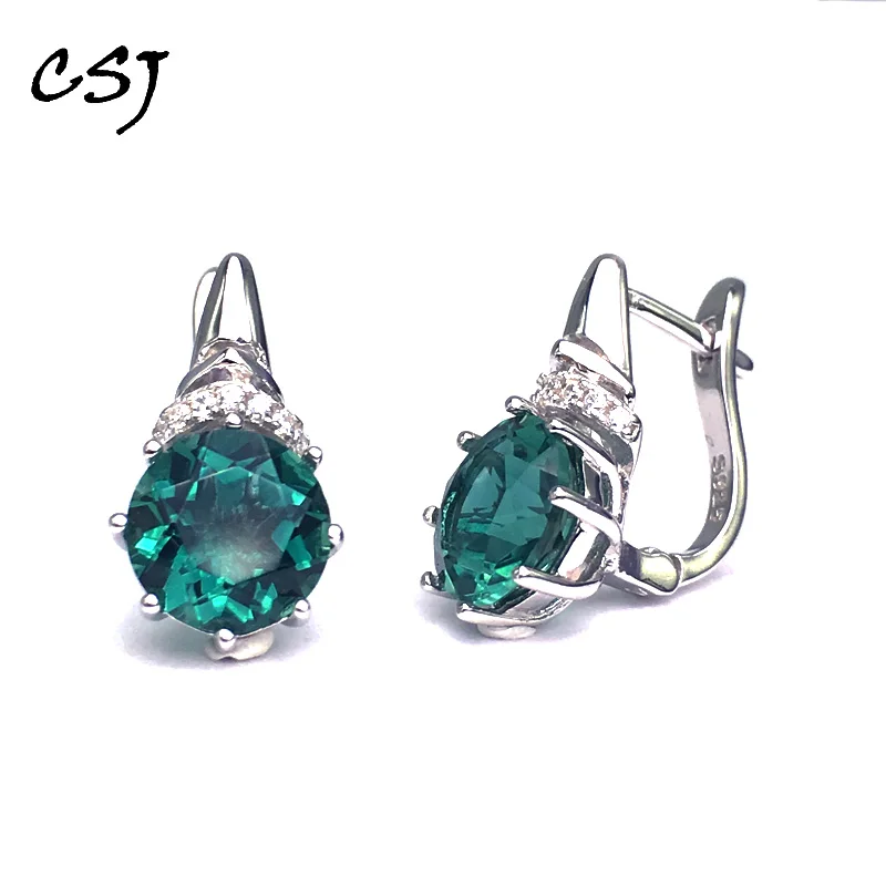 Женские серьги с зеленым кварцем CSJ круглые из стерлингового серебра 925 пробы 4