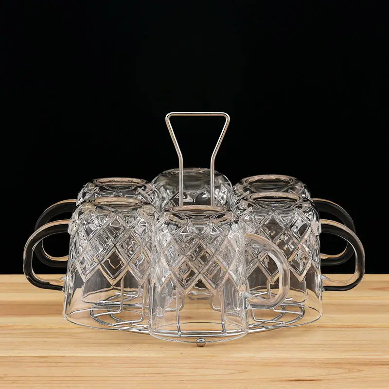 

Glass Cup 6 Glass Cup Milk Cup Drinking Cup Thick Heat-resistant Belt Cup Household Water Cup Set Cup Holder Glass Cups Whiskey