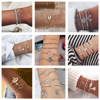 bohemian multi layer bracelets sets for women geometric leaves beads layered hand chain charm bracelet set gifts boho jewelry
