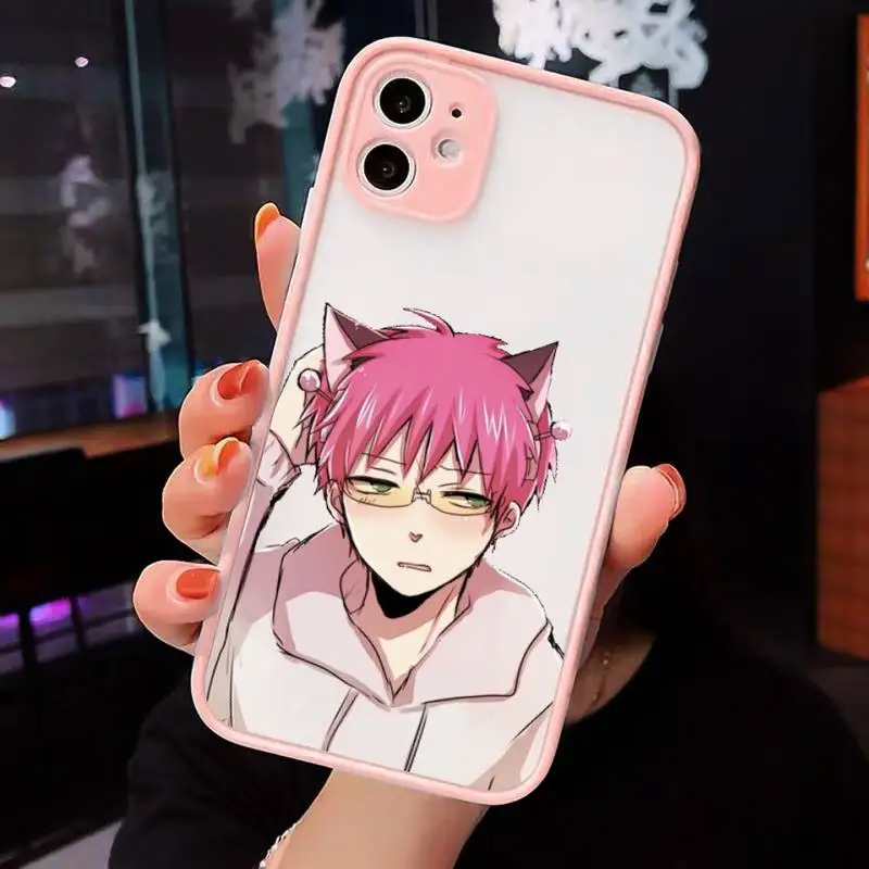 

Saiki Kusuo Phone Case For iPhone 12 11 Mini Pro XR XS Max 7 8 Plus X Matte transparent Pink Back Cover