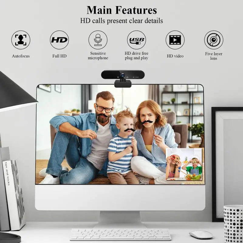 Веб-камера 1080P HD веб-камера со встроенным микрофоном 1920X1080p USB Plug N Play для ПК Mac