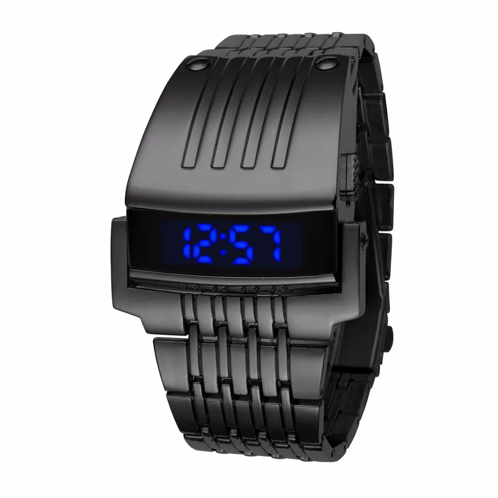 Relojes personalizados para Hombre, pulsera electrónica Digital Led de acero inoxidable, negra, deportiva